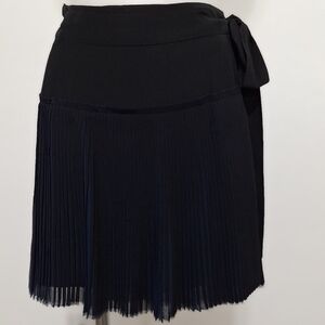 Skin and Threads Black Blue Silk Blend Preppy Academia Pleated Wrap Skirt Size 4